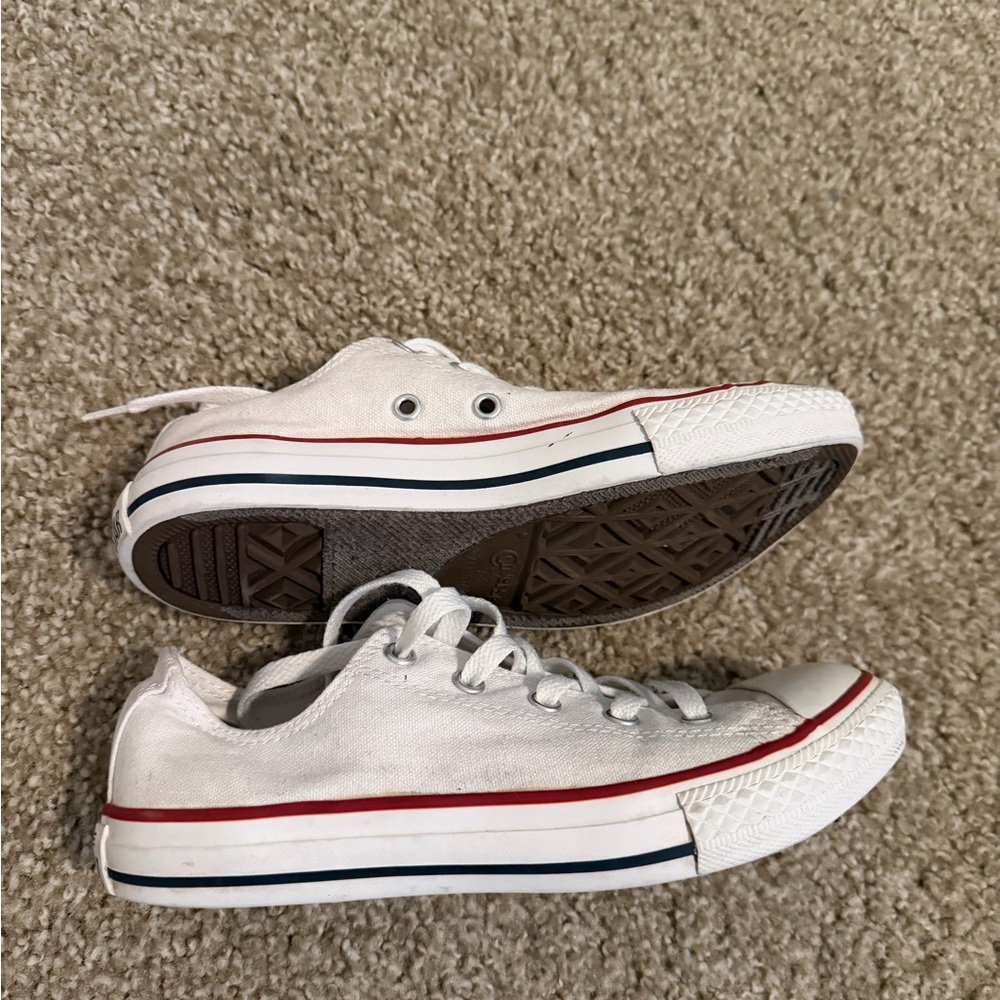 Converse White Canvas Low-Top Sneakers with Red & Navy Trim